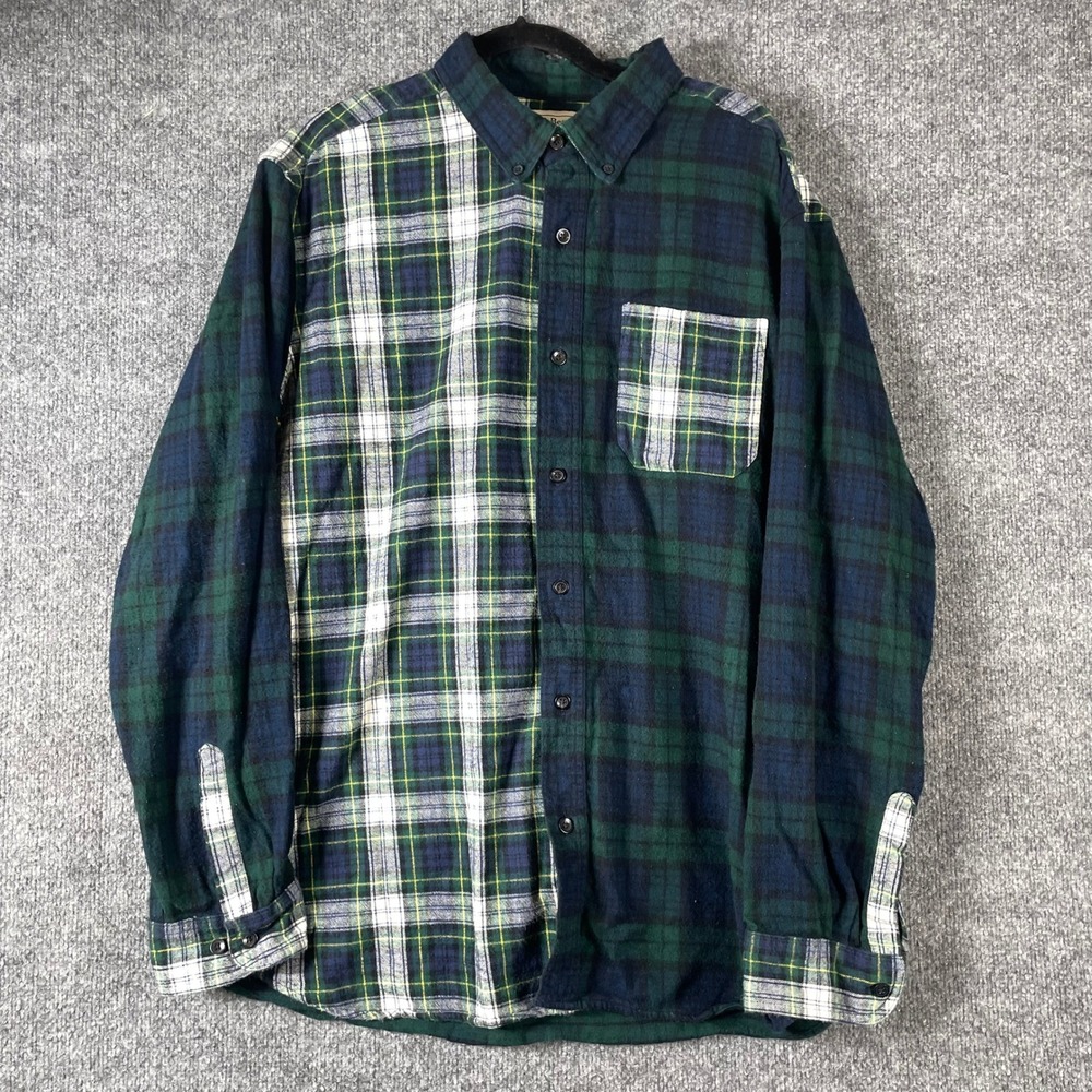 L.L.Bean Shirt Mens XL Multi Color Colorblock Plaid Flannel Button Down Outdoors